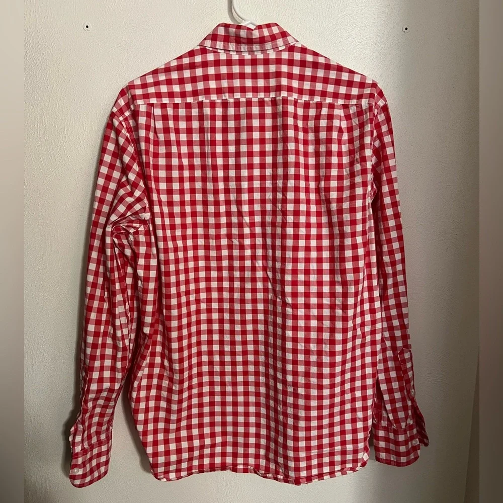 J CREW Slim Fit Flex Washed Red and White Gingham‎ Casual Button Down Men's Sz L